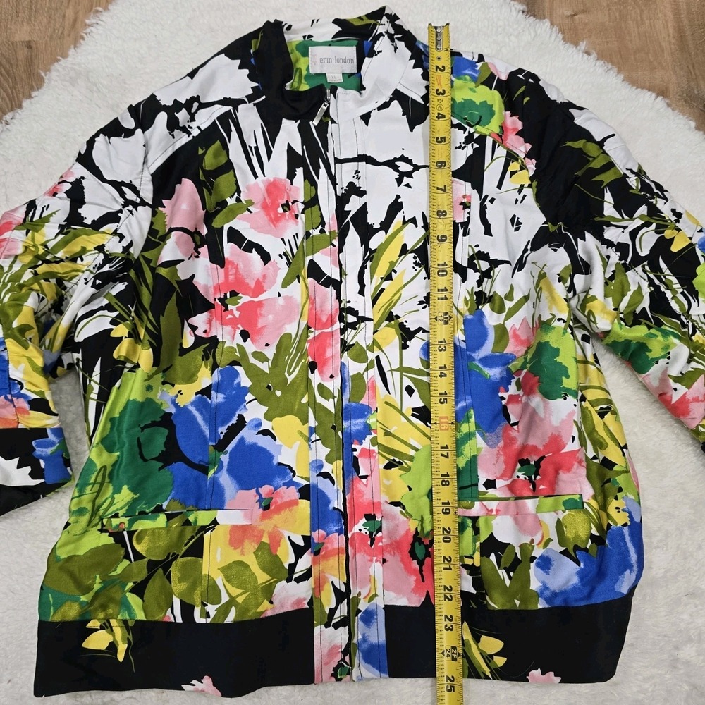 Erin London Floral Full Zip Jacket‎ Women's XL Colorful Abstract Botanical Print